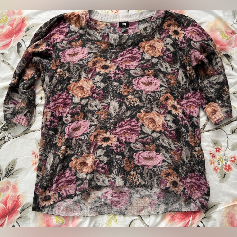 H&M Oversized Floral Crewneck Sweater